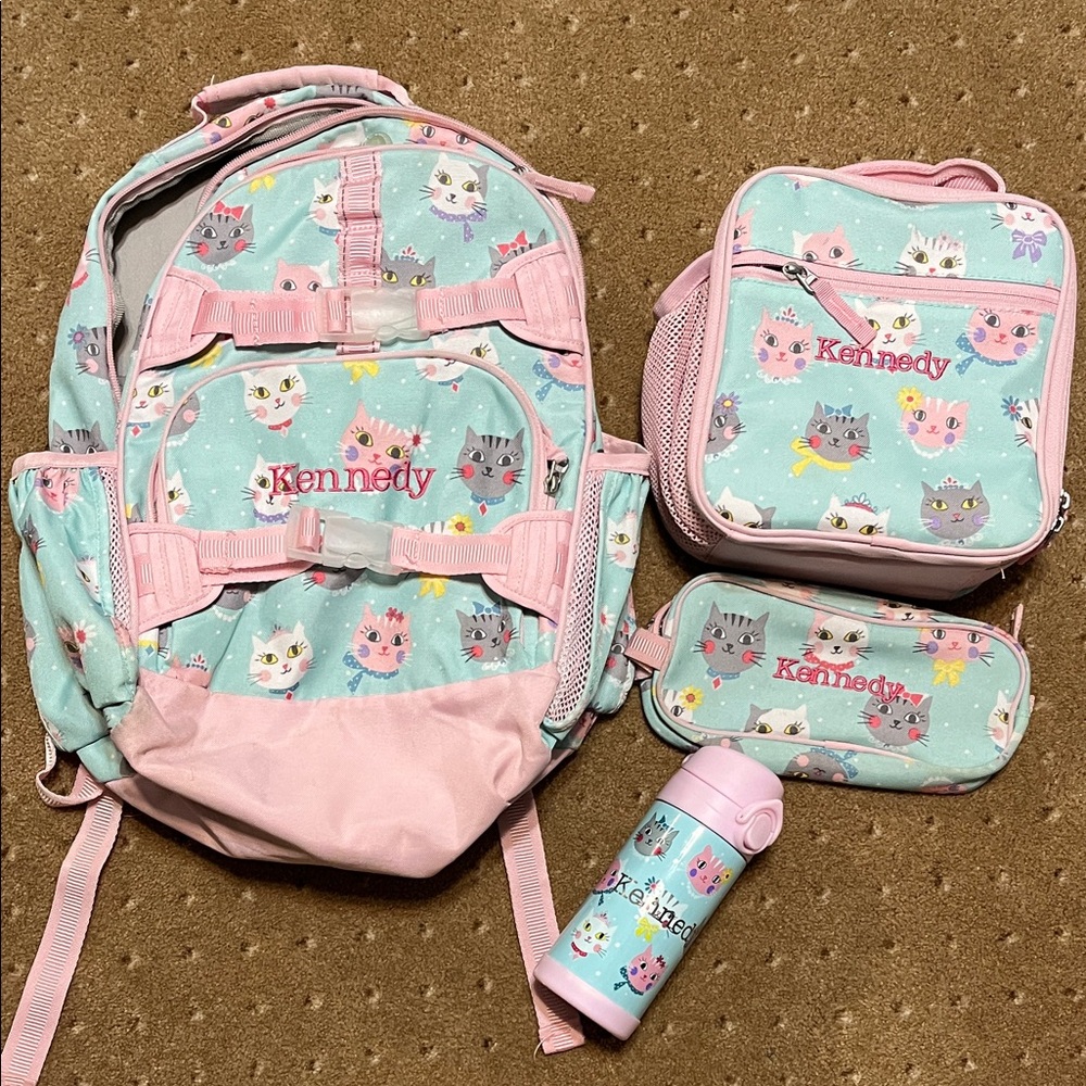 Pottery Barn Kids monogrammed “Kennedy” Backpack Set